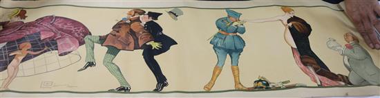 A set of four French semi-erotic poster prints, c.1920, 116 x 39cm